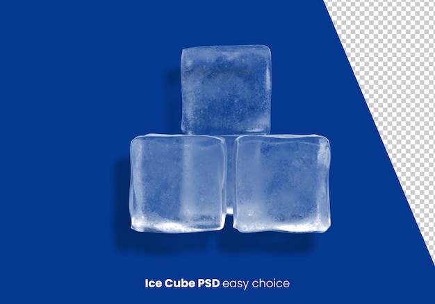 Cubitos de hielo sobre un fondo azul con el texto cubo de hielo psd