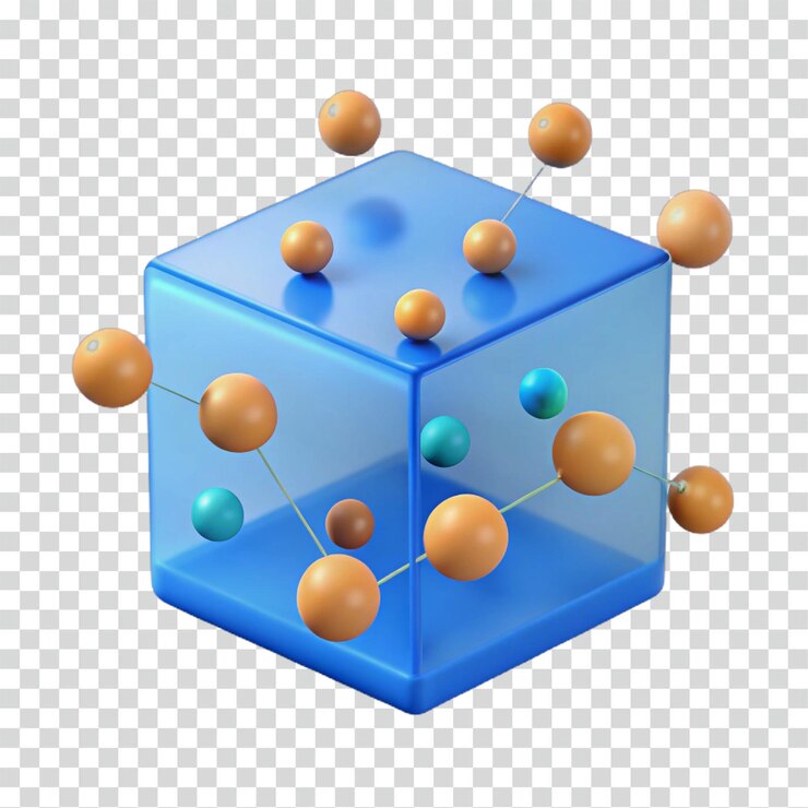 PSD cubo 3d abstracto con esferas conectadas