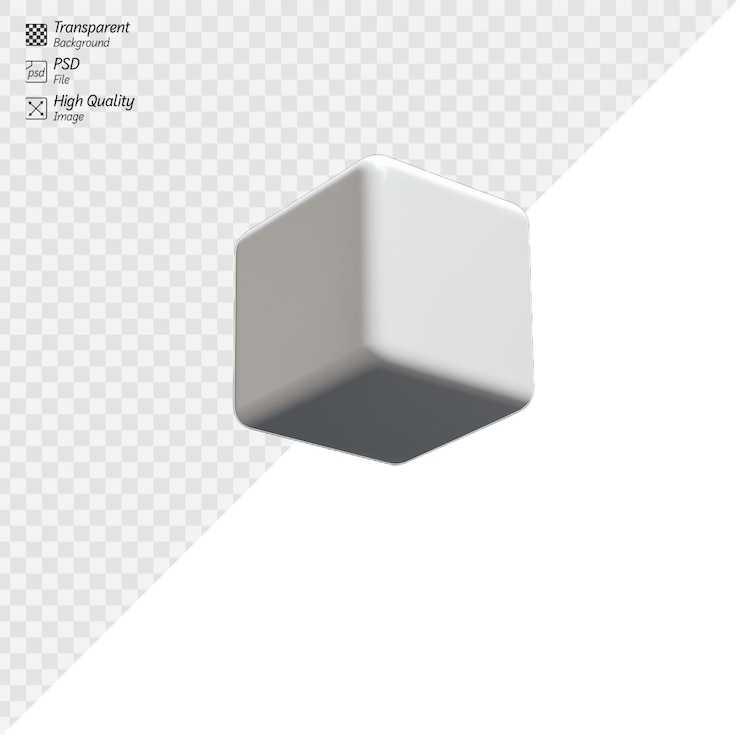PSD cubo 3d blanco minimalista flotando sobre un fondo transparente