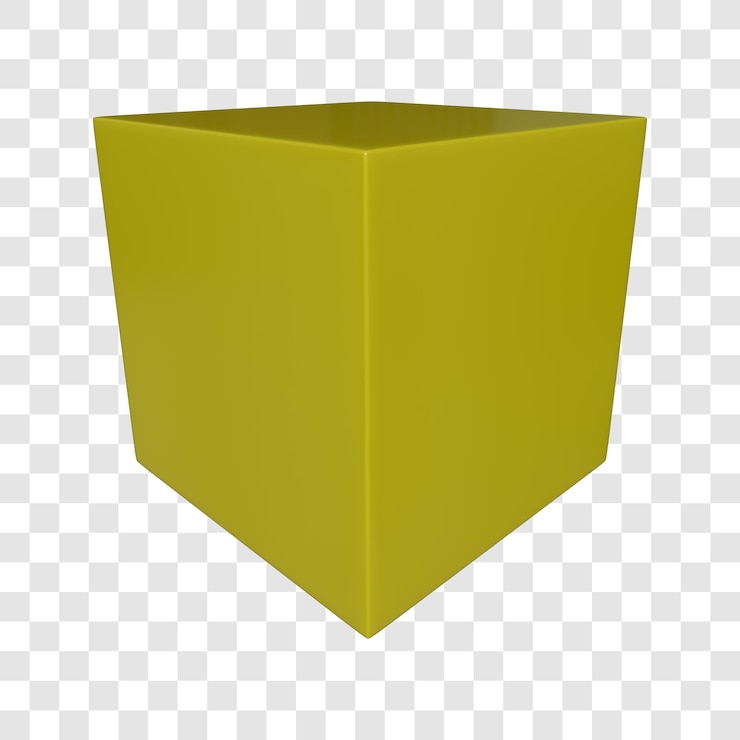 PSD cubo amarillo aislado sobre un fondo transparente