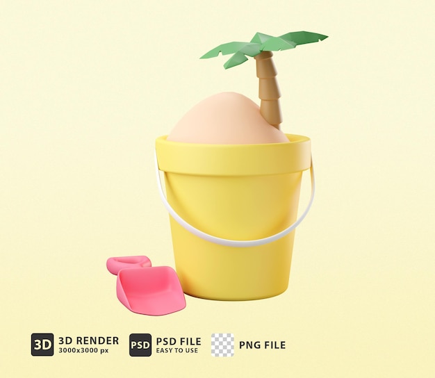 cubo de arena de ilustración 3d con palmera de coco