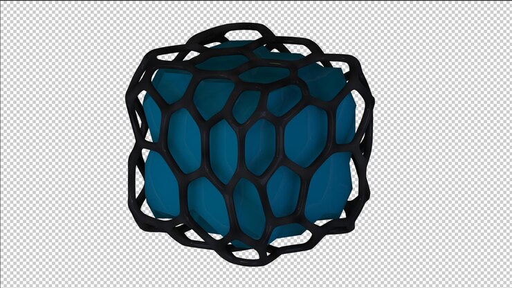 PSD cubo azul de abstracción de renderizado 3d en medio de la cuadrícula