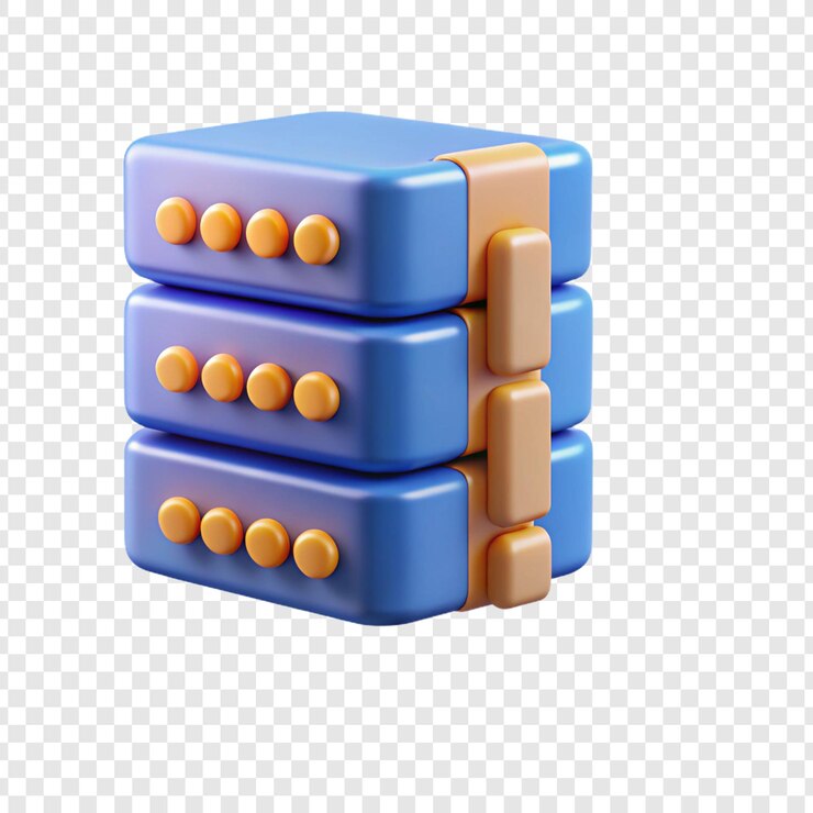 PSD un cubo azul con una base azul y botones naranjas