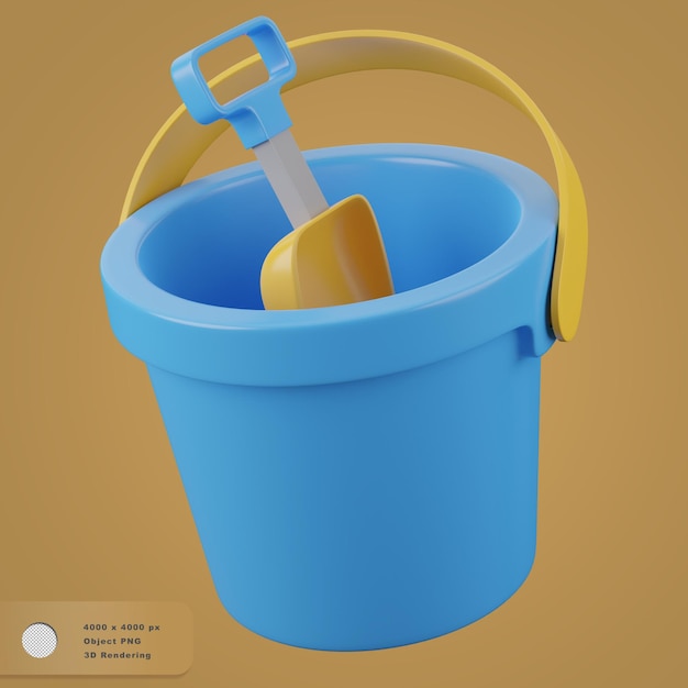 un cubo azul con una pala ilustración de icono 3D