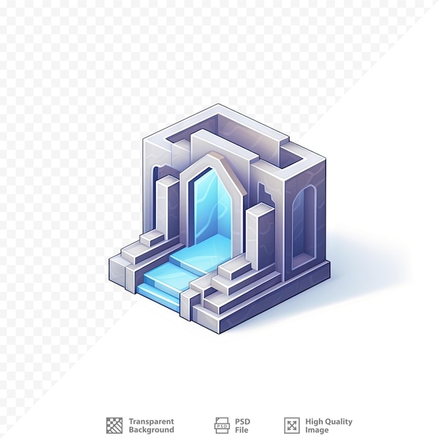 PSD un cubo azul con una puerta azul y un fondo blanco.