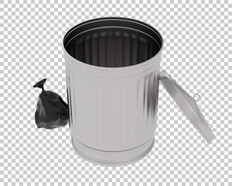 PSD cubo de basura aislado en la ilustración de renderizado 3d de fondo transparente