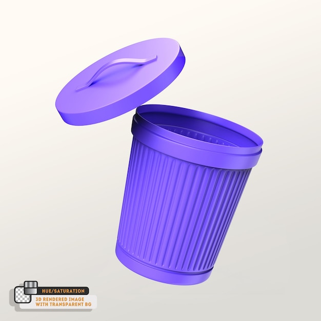 Cubo de basura azul basura icono 3d aislado