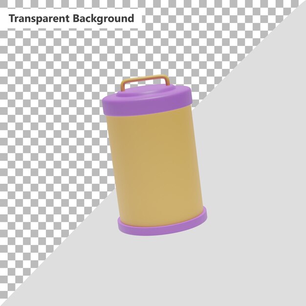 Un cubo de basura con un fondo transparente de procesamiento 3d superior púrpura.