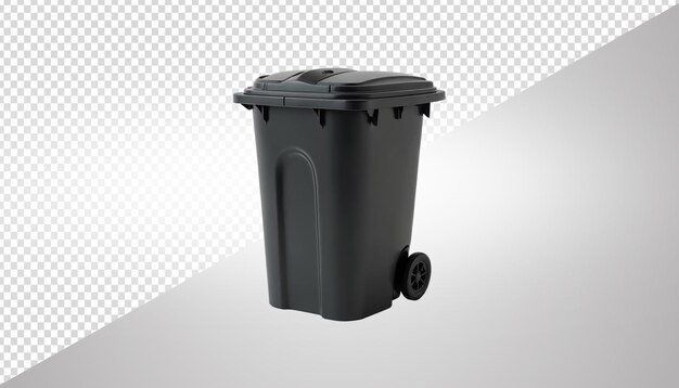 un cubo de basura negro con un mango en un fondo transparente aislado