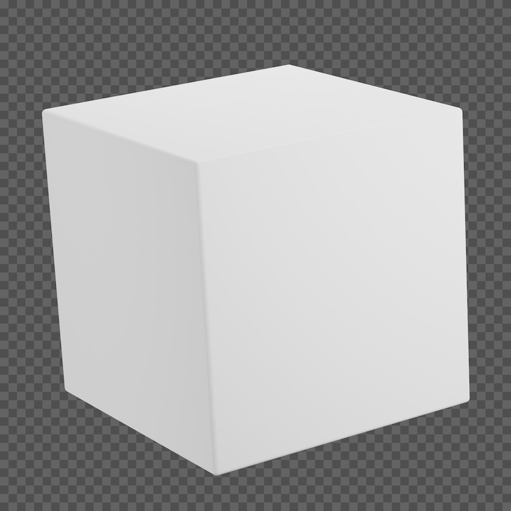 PSD cubo blanco sobre un fondo transparente