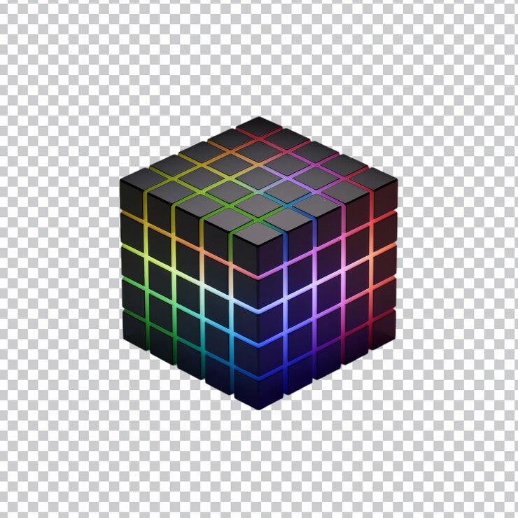 PSD un cubo de blockchain brillante aislado
