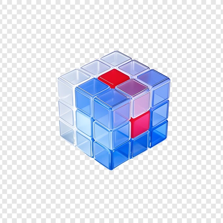 PSD cubo com cubo vermelho e azul em fundo branco