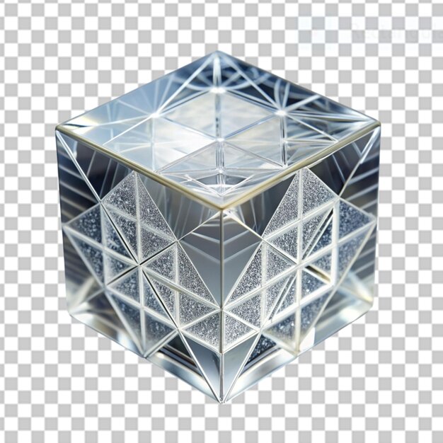 Cubo de cristal 3d grabado en un fondo transparente