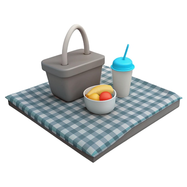 un cubo y un cubo de frutas en un paño de mesa a cuadros