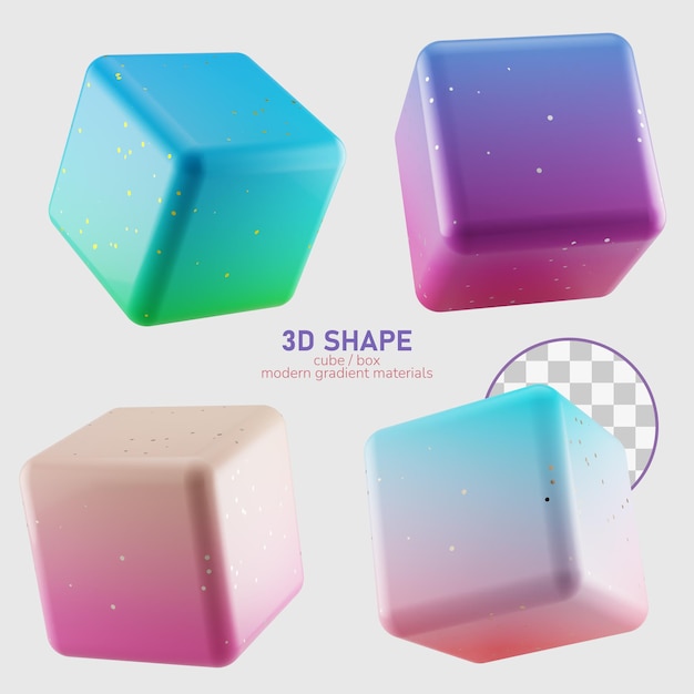 Cubo de forma 3d multi-ângulo com gradiente de cor doce moderno isolado