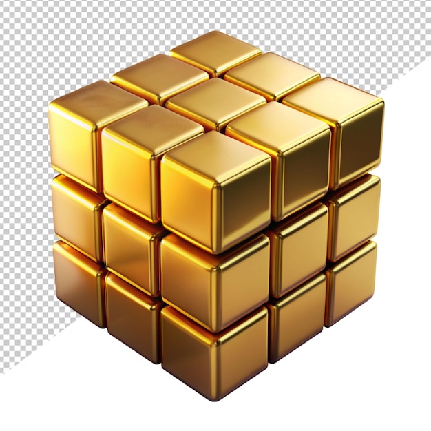 PSD cubo de rubik dourado em fundo transparente