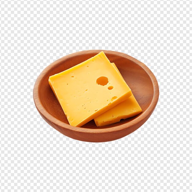 Cubo di fette di formaggio fresco su una ciotola isolato su uno sfondo trasparente da AI generativo