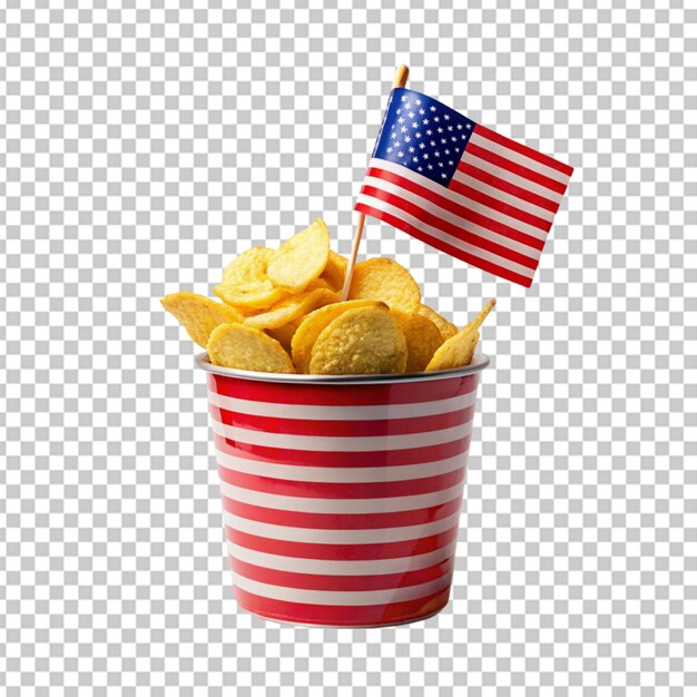 Un cubo diseñado con americano en papas fritas