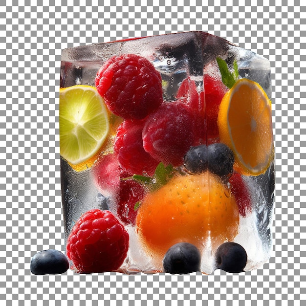PSD cubo de frutas congeladas aislado sobre fondo transparente