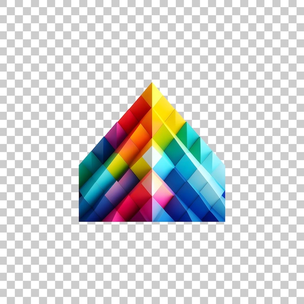 cubo geométrico con un arco iris en la parte superior