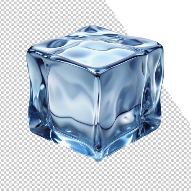 un cubo de hielo se muestra con un fondo azul y blanco