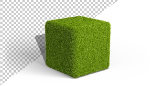 Cubo de hierba verde aislado en un fondo blanco cubo cubierto de hierba 3d render