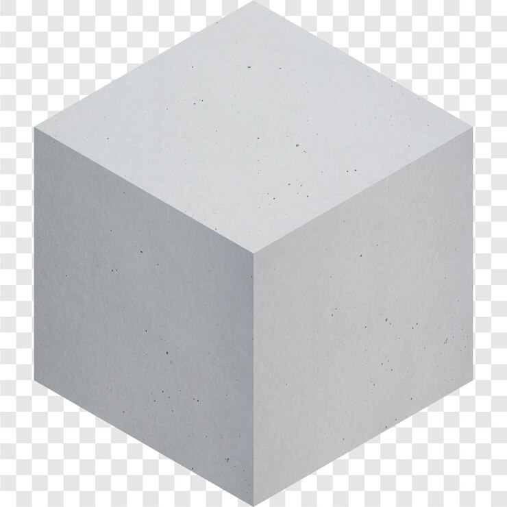 PSD cubo de hormigón gris aislado sobre blanco transparente