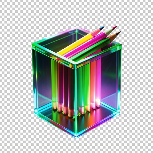 PSD cubo iluminado a neon com lápis