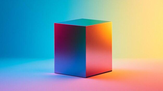 Cubo iluminado en gradiente sobre un fondo colorido