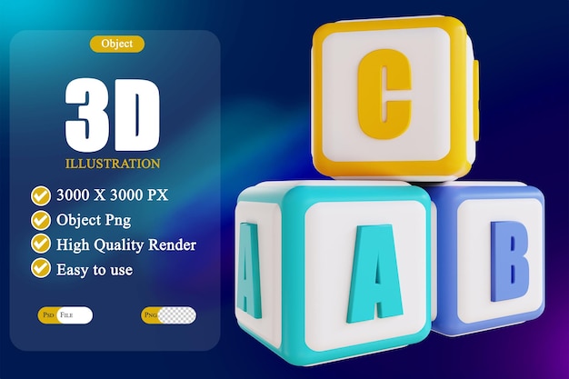 Cubo de ilustración 3d abc