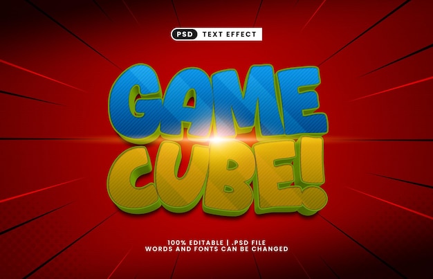 Cubo de juego efecto de texto editable con un efecto de texto de juego y juego