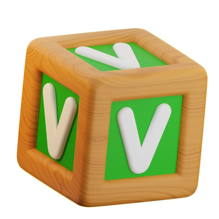 PSD cubo de juguete educativo con la letra v