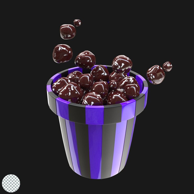 PSD cubo lleno de caramelos de palomitas de maíz 3d ilustración icono aislado