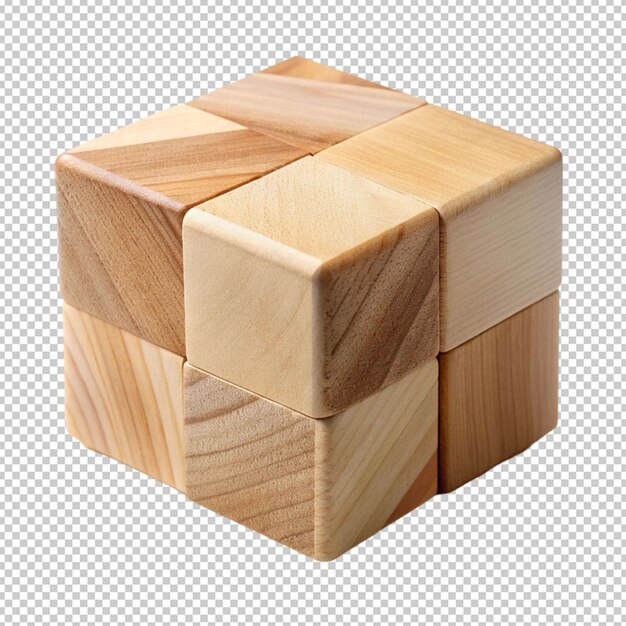 un cubo de madera con diferentes formas con fondo blanco