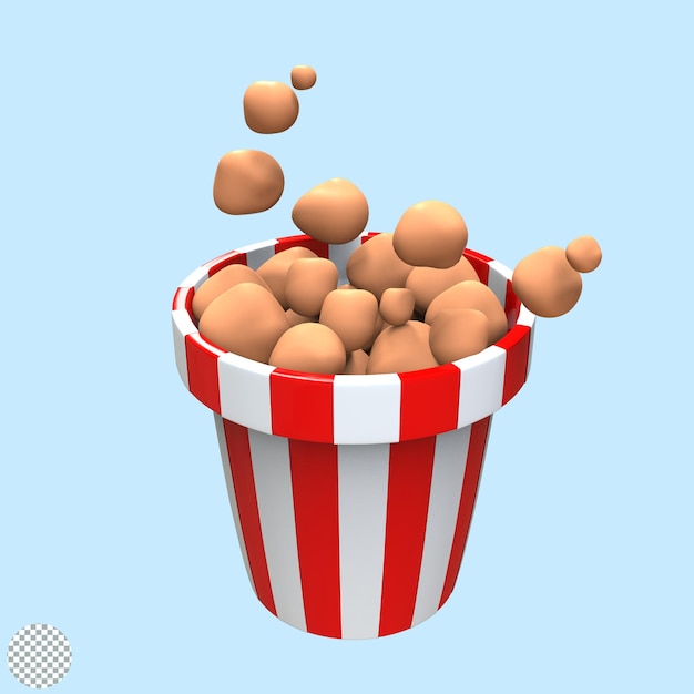 Cubo de palomitas de maíz 3d ilustración icono aislado