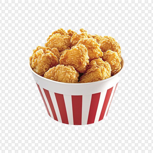 Cubo de pollo frito crujiente aislado sobre un fondo transparente