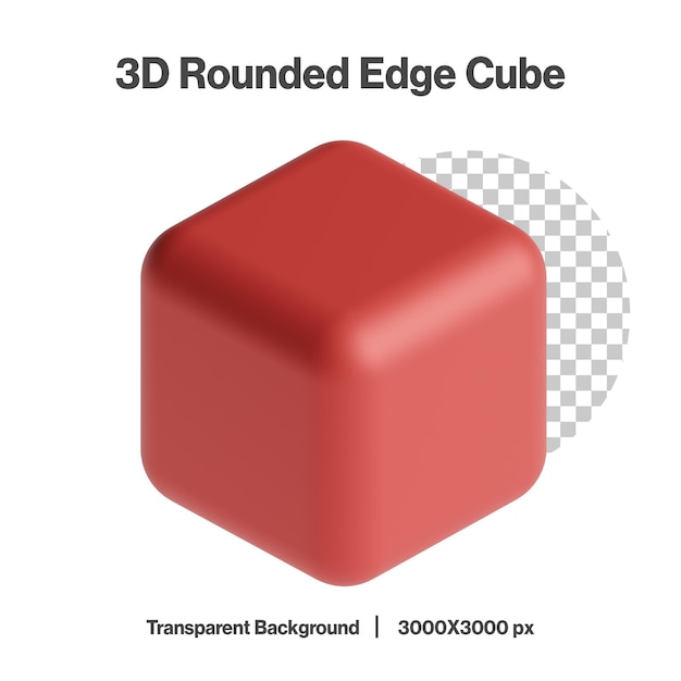 Cubo rosso a bordo arrotondato 3D