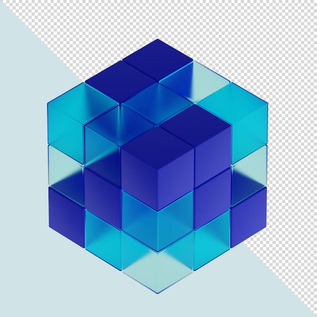 Cubo de vidrio azul en 3d