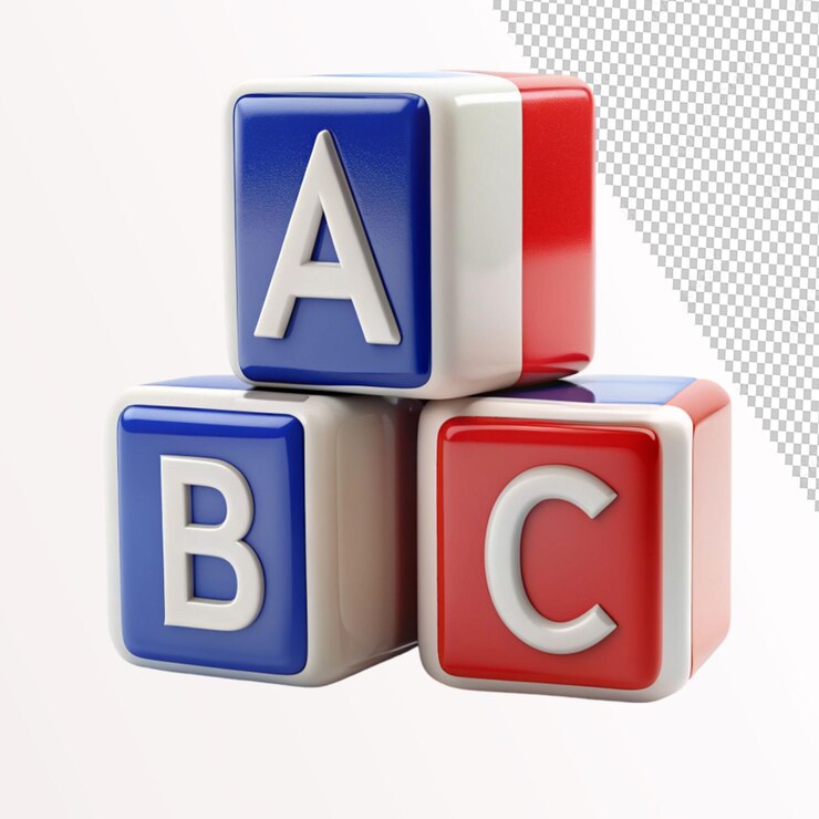 PSD cubos abc con bandera francesa en un fondo transparente