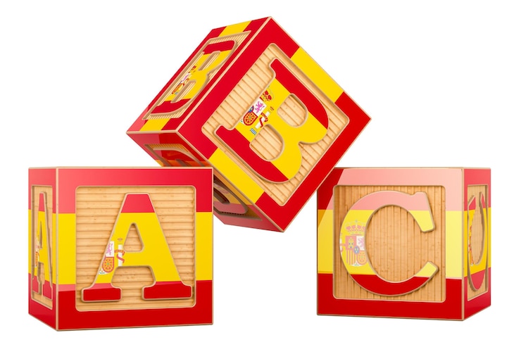 PSD cubos abc con representación 3d de la bandera española aislados sobre un fondo transparente