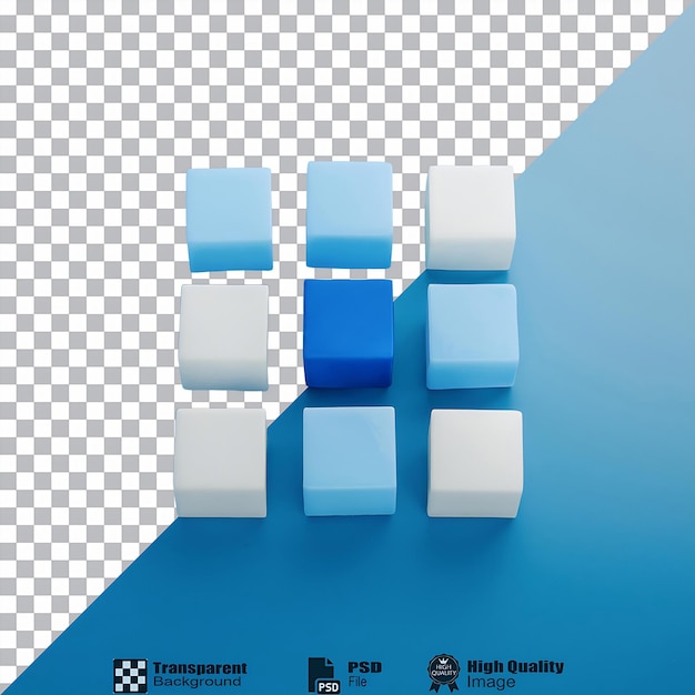 Cubos azules y blancos aislados sobre un fondo transparente