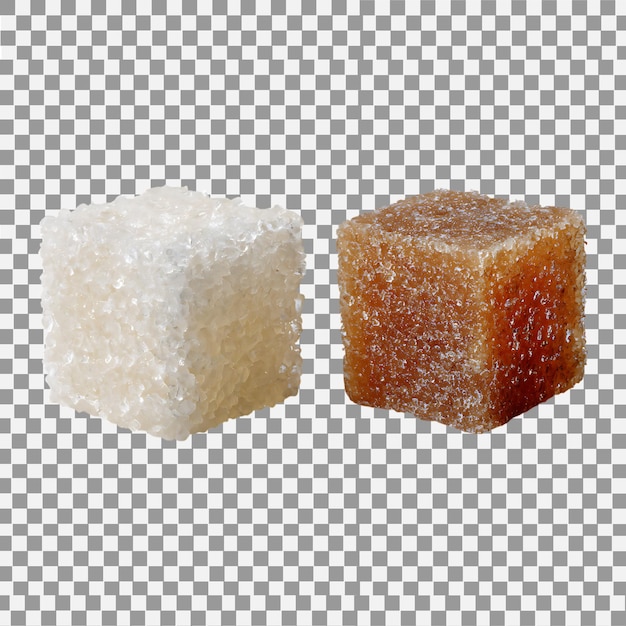 Cubos de açúcar branco e castanho isolados em fundo transparente ingredientes adoçantes ilustração para alimentos e conteúdo de cozimento
