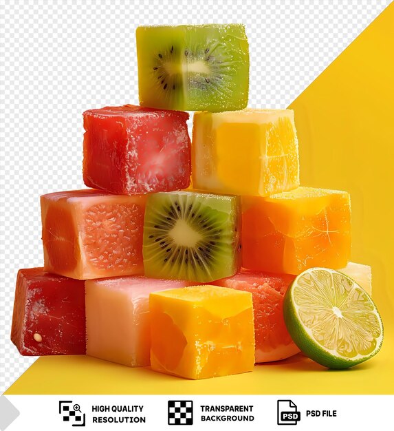 PSD cubos de frutas frescas coloridas em fatias isolados em fundo isolado