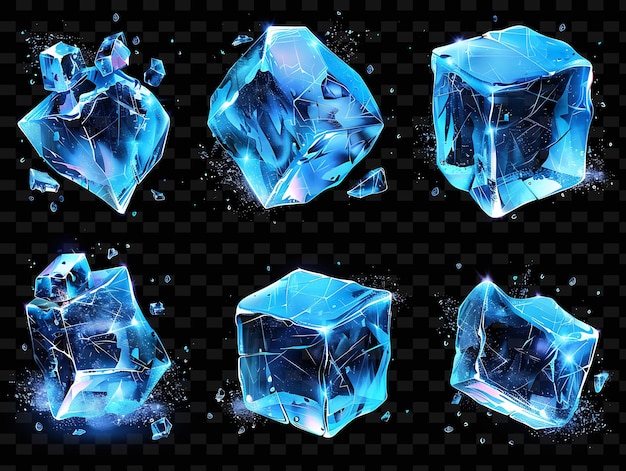 PSD cubos de gelo brilhantes flutuando e derretendo formas de cubos de gelo no y2k texture shape background decor art