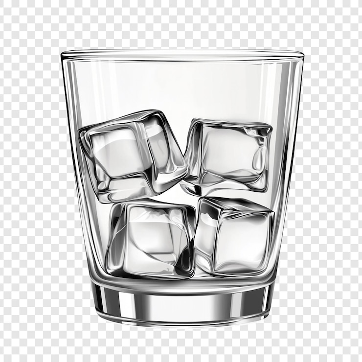 PSD cubos de hielo cristalinos en un vaso de rocas