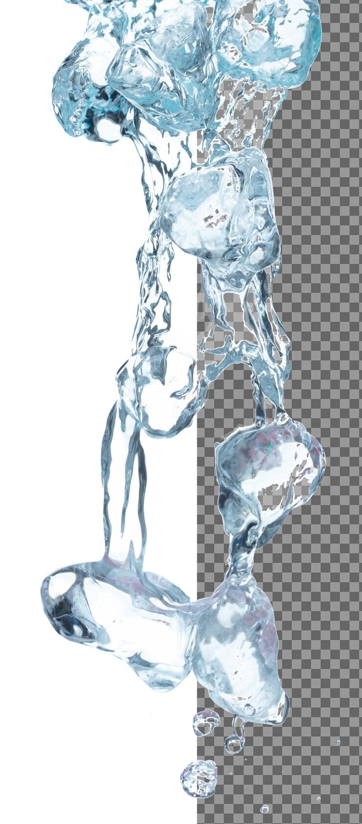 PSD cubos de hielo explosión volando ola de hielo cristalina flotando caen en el aire cubos de bloques de ladrillo de hielo está congelado agua saludable sed de fondo blanco aislado obturador de alta velocidad congelar stop motion