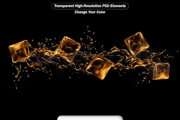 PSD los cubos de hielo realistas y las olas de whisky salpican el fondo del panel skinali de la cocina vectorial