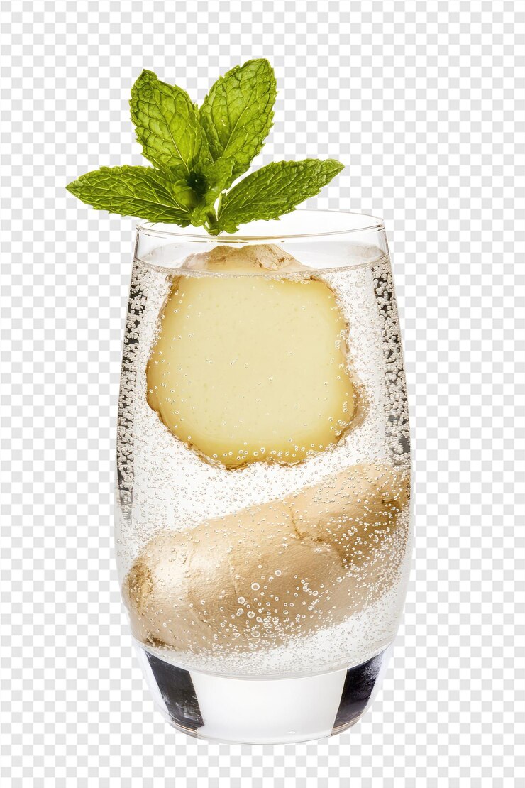 PSD cubos de hielo en un vaso con hielo y hojas de menta
