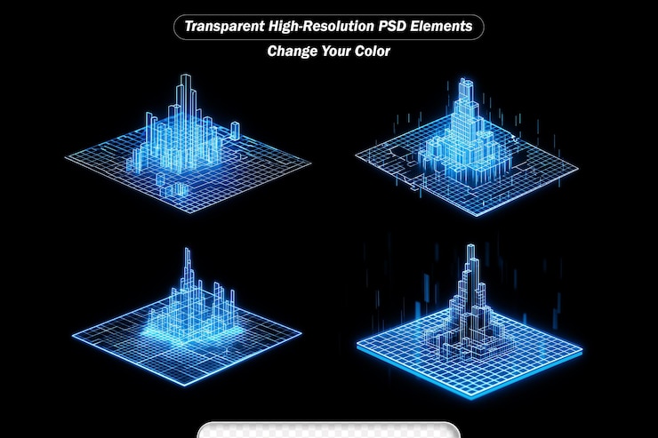 PSD cubos y líneas con fondo oscuro representación 3d juego de dibujo digital por computadora