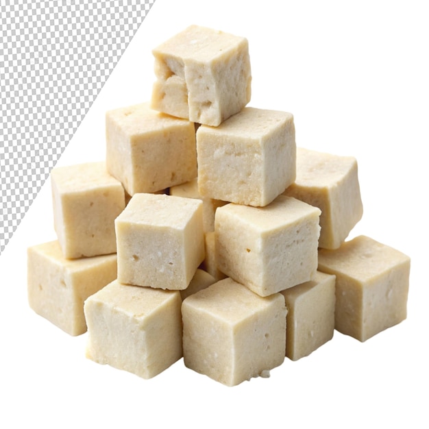 cubos de tofu aislados sobre un fondo transparente